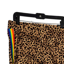 Womens Brown Leopard Print Side Rainbow Striped Ankle Leggings Size 2/2X