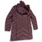 Womens Purple Long Sleeve Pockets Hooded Full-Zip Puffer Jacket Size M image number 2