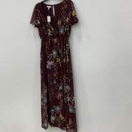NWT Maurices Womens Brown Printed Floral Short Sleeve Surplice Neck Maxi Dress S alternative image