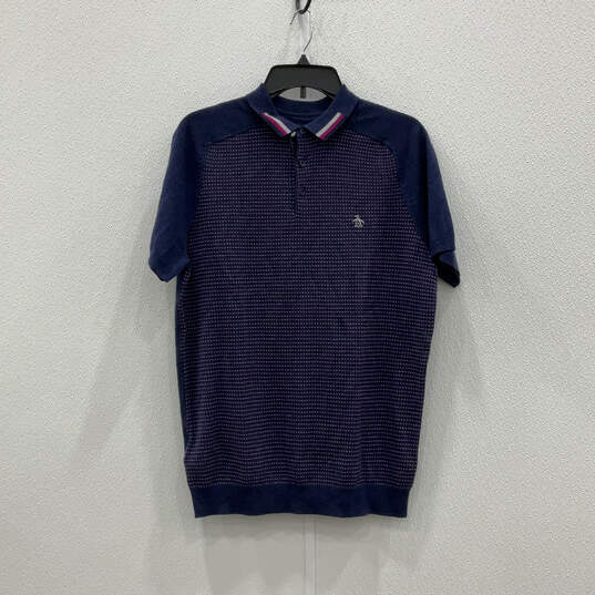 NWT Mens Blue Short Sleeve Collared Button Front Polo Shirt Size Medium image number 1