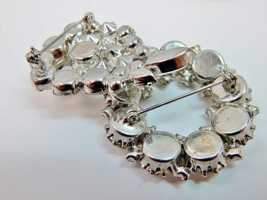 Vintage Silvertone Icy Rhinestones Open Circle & Cluster Swirl Brooches image number 4