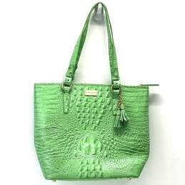 Brahmin Croc Embossed Leather Asher Shoulder Bag Lime Green