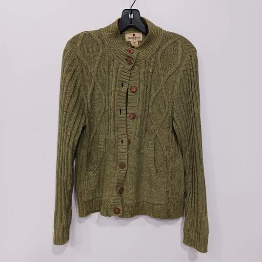 Women's Woolrich Sage Green Button Up Cardigan Sz M Petite image number 1