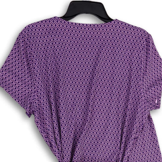 Womens Purple Geometric Short Sleeve Surplice Neck Wrap Dress Size XL image number 4