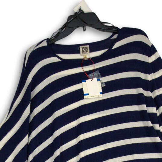 NWT Womens Blue White Striped Long Sleeve Crew Neck Pullover Sweater Sz XL image number 3