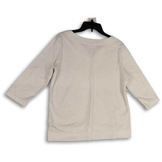 Womens White Split Neck 3/4 Sleeve Slit Pullover Blouse Top Size L Reg image number 2