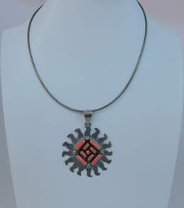 Artisan 925 Sterling Silver Coral Sun Pendant Necklace 29.6g