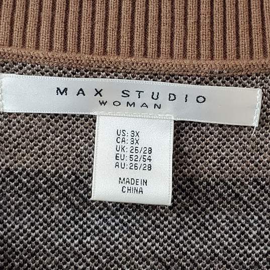 Max Studio Womens Brown V-Neck Checked Sweater Size 3X image number 3