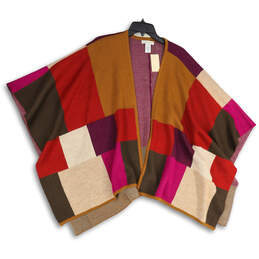 NWT Womens Purple Brown Kimono Sleeve Open Front Poncho Cape Sweater Size M