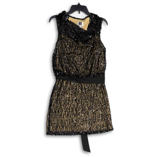 Womens Black Sequin Cowl Neck Sleeveless Tie Waist Sheath Dress Size 10 image number 1