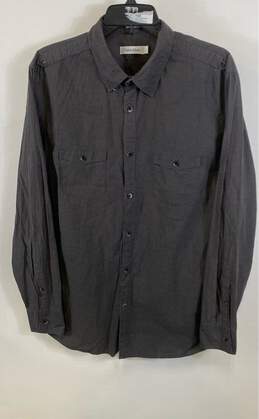Calvin Klein Mens Gray Cotton Long Sleeve Collared Button-Up Shirt Size Large