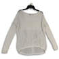 Womens White Open-Knit Round Neck Long Sleeve Pullover Sweater Size Large image number 3