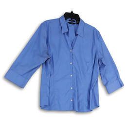 Mens Blue Stretch Wrinkle-Resistant 3/4 Sleeve Button-Up Shirt Size 2XL