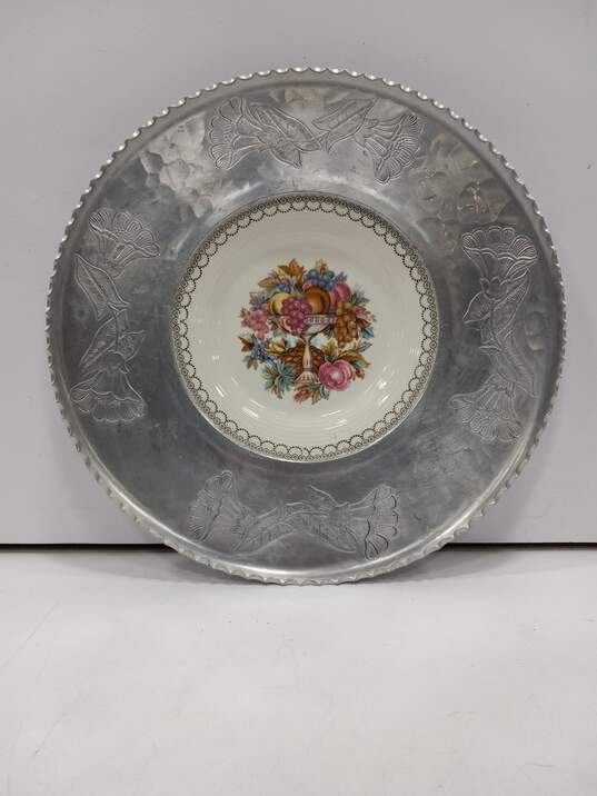 Vintage Triumpn Limoges Farberware Wrought Aluminum & Ceramic Plate Platter image number 1