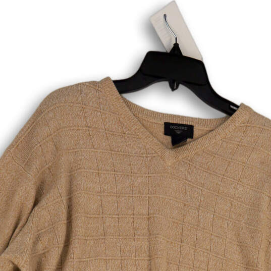 Mens Tan Stretch V-Neck Long Sleeve Classic Pullover Sweater Size XL image number 3