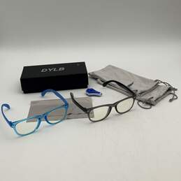 Lot Of 2 DYLB Mens Blue Black Full-Rim Rectangular Reading Glasses With Case