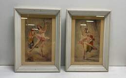 Pal Fried 2 Mid Century Framed Vintage Prints Clowns and Ballerina