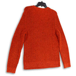 Womens Orange Knitted Stretch Crew Neck Long Sleeve Pullover Sweater Size L
