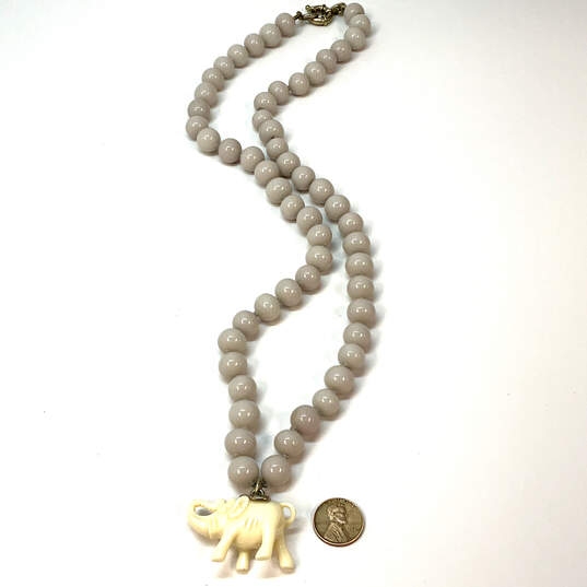 Designer J. Crew Gold-Tone Faux Pearl Elephant Beaded Pendant Necklace image number 3