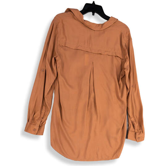 Womens Brown Long Sleeve Chest Pocket Collared Button-Up Shirt Size Medium image number 2