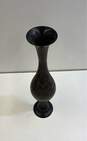 Brass on Black 15 inch Tall Etched Vase Marked India Vintage Vase image number 2
