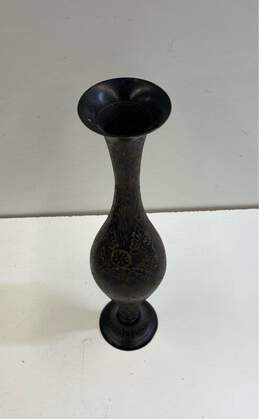 Brass on Black 15 inch Tall Etched Vase Marked India Vintage Vase alternative image