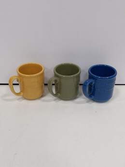 SET OF 3 VINTAGE RETIRED LONGABERGER WOVEN TRADITIONS BLUE, GREEN, AND YELLOW COFFEE MUGS