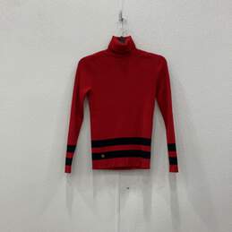 Womens Red Knitted Long Sleeve Turtleneck Pullover Sweater Size PS
