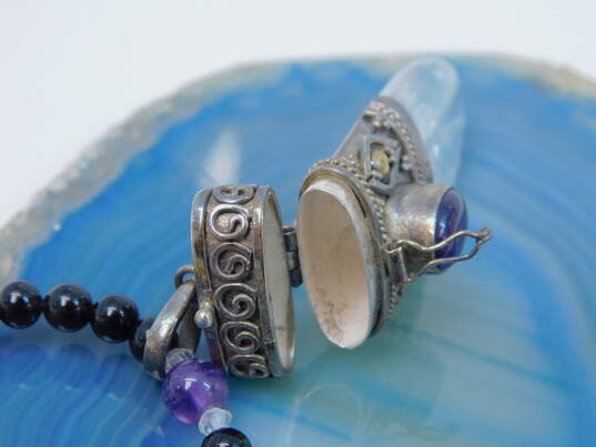 Artisan 925 Clear Quartz, Amethyst & Onyx Locket Pendant Necklace image number 4