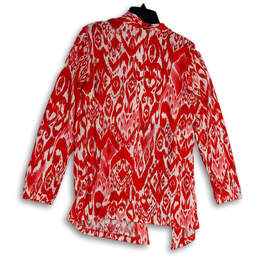 Womens Red White Ikat Print Long Sleeve Stretch Open Front Cardigan Size 1 alternative image