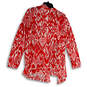 Womens Red White Ikat Print Long Sleeve Stretch Open Front Cardigan Size 1 image number 2
