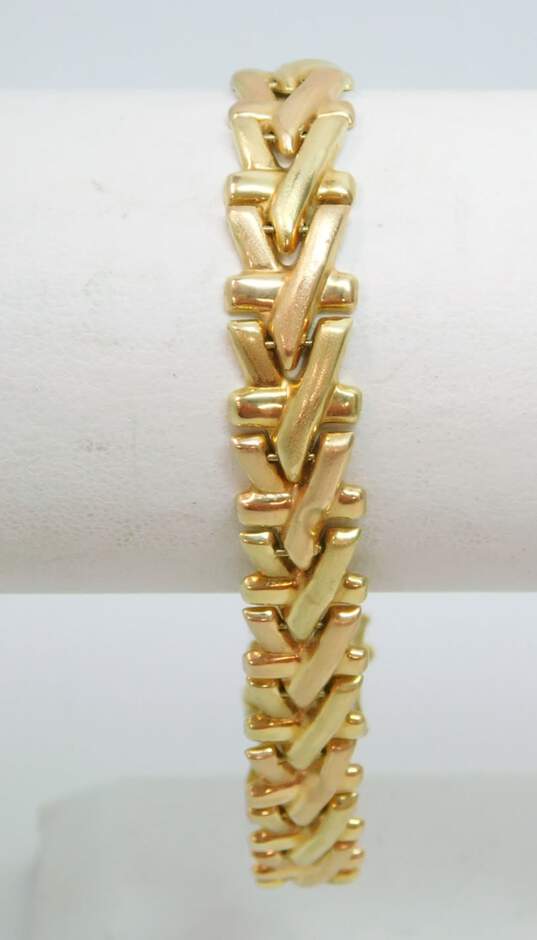 Elegant 14K Two Tone Yellow & Rose Gold Fancy Link Panel Bracelet 12.8g image number 4