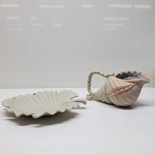 x2 Assorted Decorative Porcelain Tableware Leaf Platter + Otagiri Shell Pitcher image number 2