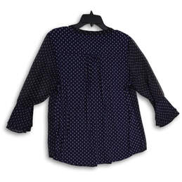 Womens Navy Blue Printed V-Neck Long Bell Sleeve Pullover Blouse Top Size L alternative image