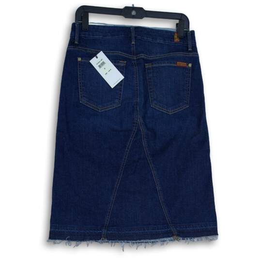 NWT 7 For All Mankind Womens Blue Denim Raw Hem 5-Pocket Design A-Line Skirt 28 image number 2