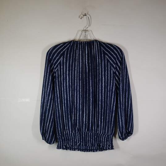 Womens Striped Long Sleeve Round Neck Pullover Blouse Top Size XS image number 2