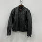 Mens Black Leather Long Sleeve Band Collar Full-Zip Motorcycle Jacket Sz XL image number 1
