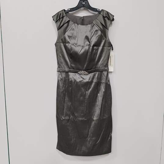 Something New Boutique Jasmine Women's Jade Couture Silver Stretch Radiant Taffeta Short Platinum Bridal Or Formal Dress Size 12 NWT image number 1