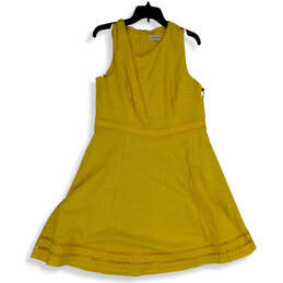 Womens Yellow Sleeveless Round Neck Back Zip Fit & Flare Dress Size 14