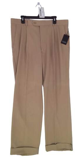 Mens Brown Straight Leg Pleated Slash Pocket Pants Size Large 10