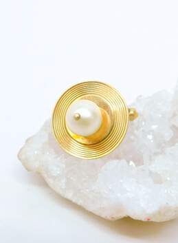 14K Gold White Pearl Etched Circles Disc Single Cufflink 4.1g