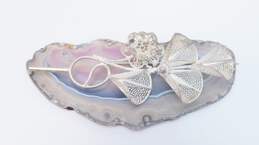 Vintage Spun Sterling Filigree Flower Brooch Butterfly Ring & Faux Pearl Necklace 21.4g alternative image