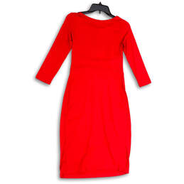 NWT Womens Red Pleated 3/4 Sleeve Round Neck Pullover Sheath Dress Size 1 alternative image