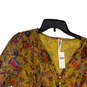 NWT Womens Yellow Red Floral Pleated V-Neck Tunic Blouse Top Size Medium image number 3