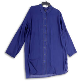 Womens Blue Long Sleeve Pointed Collar Regular Fit Button-Up Shirt Sz XL 18