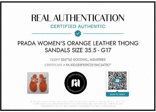 Prada Women's Orange Leather Thong Sandals Size 35.5 image number 8