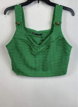 NWT Zara Womens Green Tweed Sleeveless V-Neck Pullover Cropped Tank Top Size L