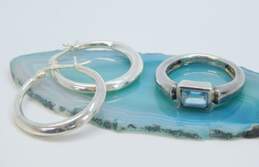 925 Libra Zodiac Necklace Blue Topaz Ring & Classic Hoop Earrings 14.5g alternative image