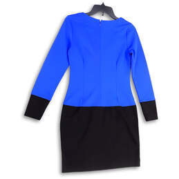Womens Blue Black Round Neck Long Sleeve Back Zip Bodycon Dress Size 2 alternative image