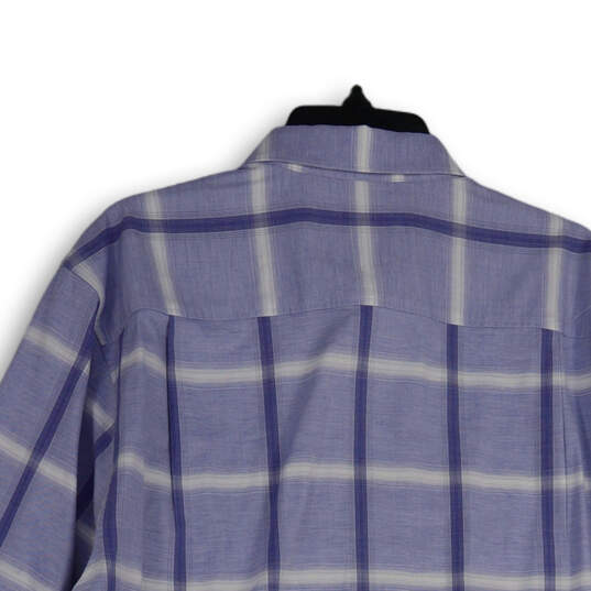 Mens Blue Plaid Spread Collar Short Sleeve Button-Up Shirt Size Large image number 4